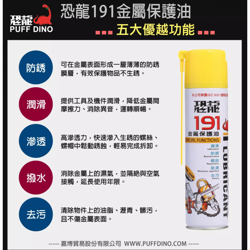 【鴻鈞】恐龍191金屬保護油 420ml 防銹油 潤滑油 鬆動劑 針車油 WD40 潤滑 防銹 鬆脫 除濕 去污-細節圖2