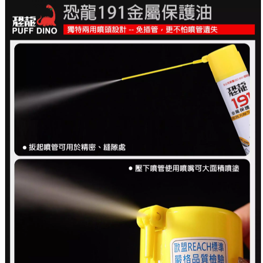 【鴻鈞】恐龍191金屬保護油 420ml 防銹油 潤滑油 鬆動劑 針車油 WD40 潤滑 防銹 鬆脫 除濕 去污-細節圖6