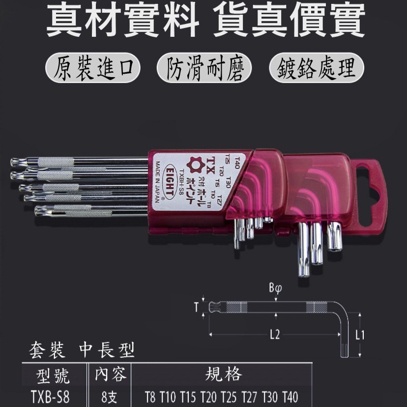【三兄弟】球頭帶孔梅花板手8件套 EIGHT 日本 星型六角 雙中空 扳手8件套 梅花板手 TXBH-S8-細節圖3