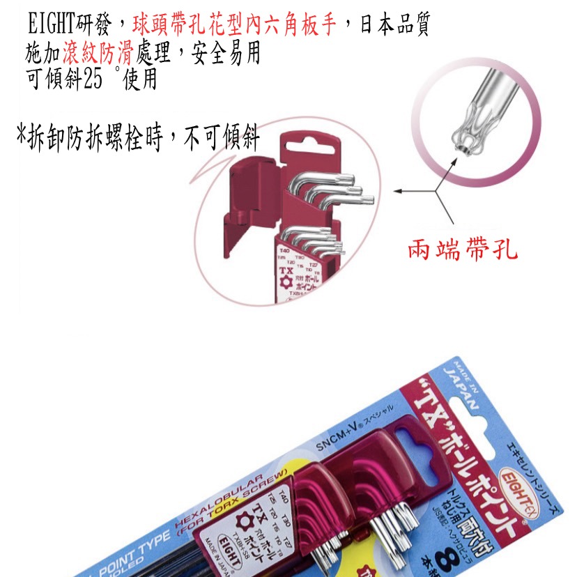 【三兄弟】球頭帶孔梅花板手8件套 EIGHT 日本 星型六角 雙中空 扳手8件套 梅花板手 TXBH-S8-細節圖4