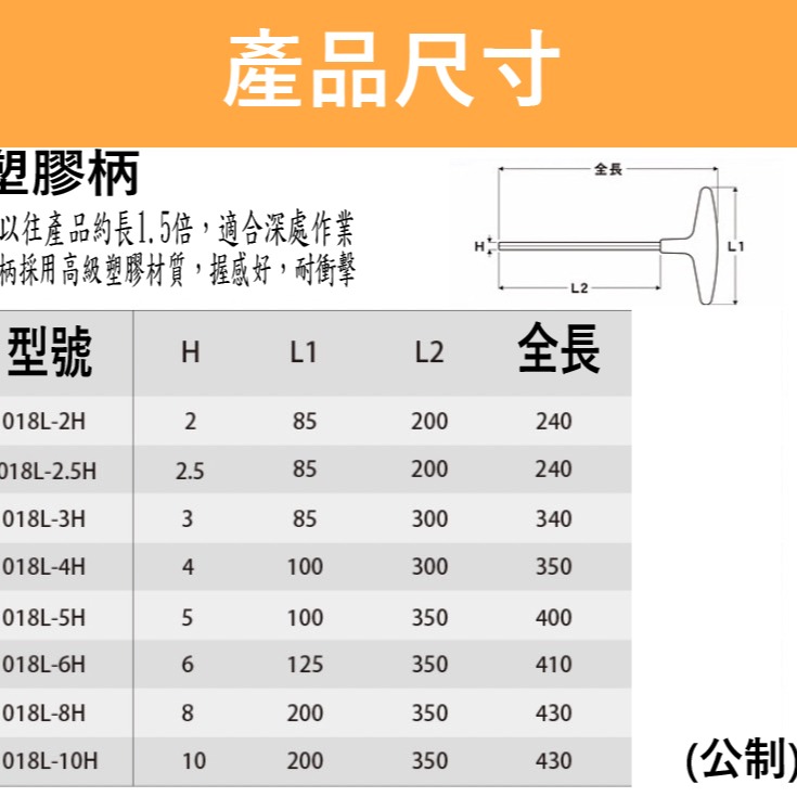 【三兄弟】T型膠柄平面六角板手 1.5倍長 公制 六角板手 T型 板手 EIGHT 2-10mm 018L-2H-細節圖6