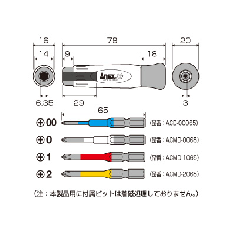 【三兄弟】替換式螺絲起子 No.3614 精密 單頭 日本 ANEX 兼古製作所 精密螺絲起子 起子頭-細節圖3