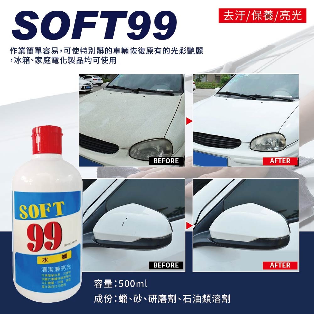 【鴻鈞】 水蠟 【台灣快速出貨】 SANPOLY 三彩水蠟 SOFT99 汽車水蠟 液體蠟-細節圖2