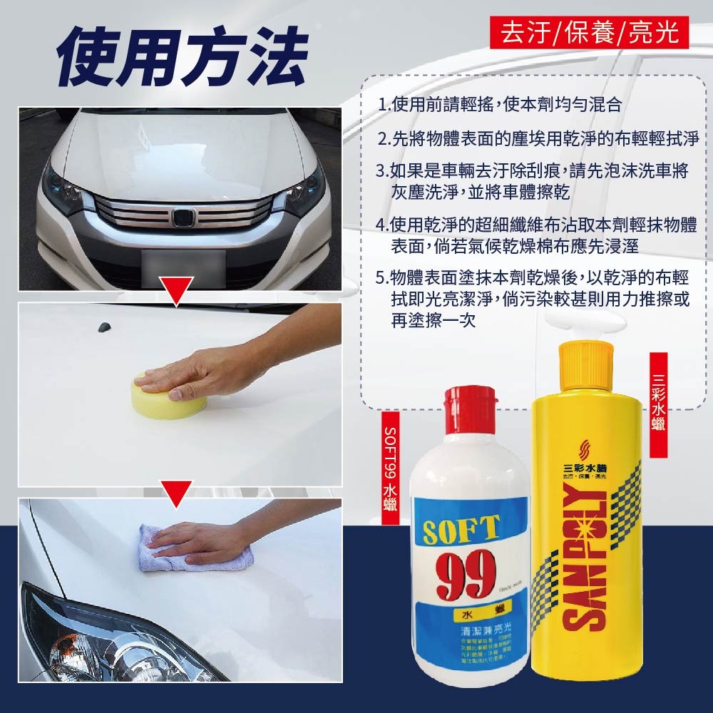 【鴻鈞】 水蠟 【台灣快速出貨】 SANPOLY 三彩水蠟 SOFT99 汽車水蠟 液體蠟-細節圖4