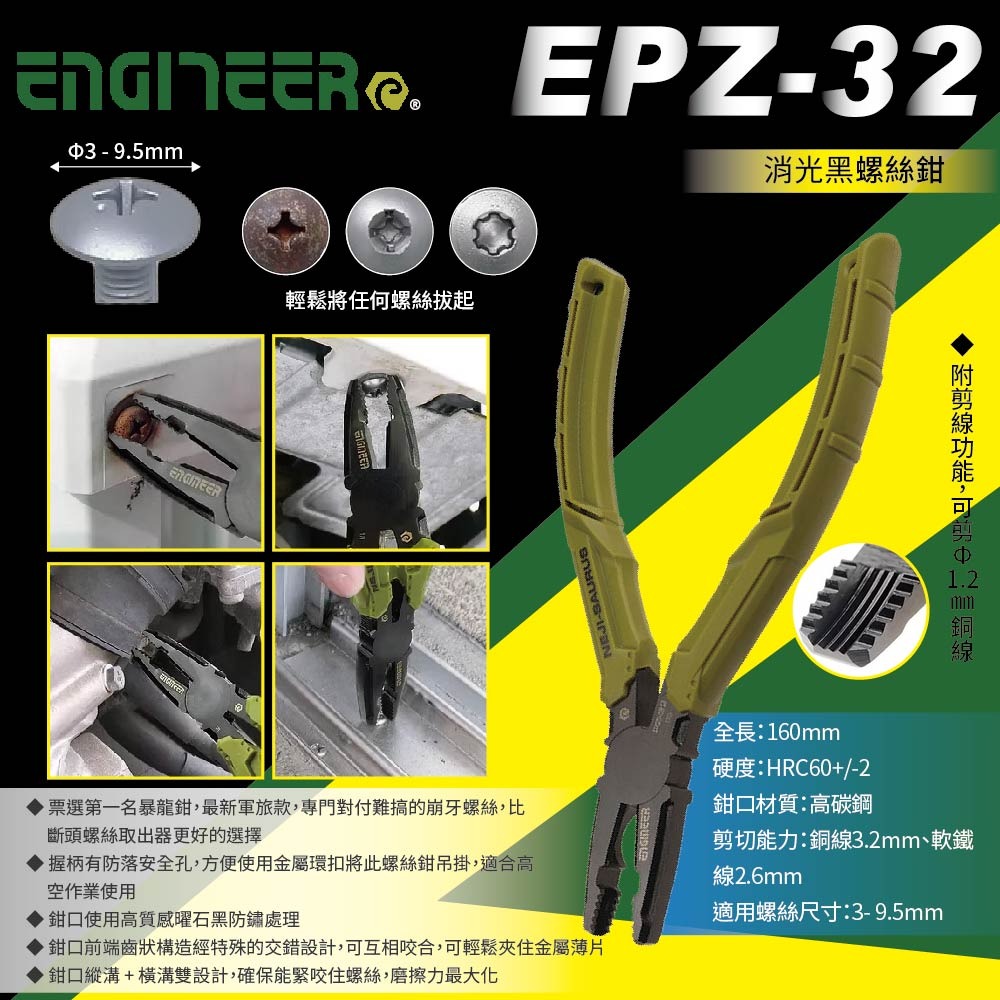 【鴻鈞】 暴龍螺絲鉗 【 ENGINEER 】 螺絲鉗 PZ-22 PZ-32 PZ-55 PZ-58 PZ-77-細節圖3