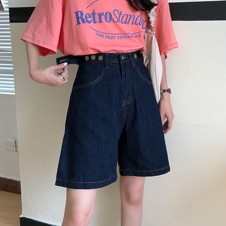 預購中 ⓇⒺⓃⒶ｜S-L韓版五分牛仔直筒褲/深藍/寬鬆/修身/夏季新款/高腰褲/五分褲/牛仔短褲【R21533】-細節圖2