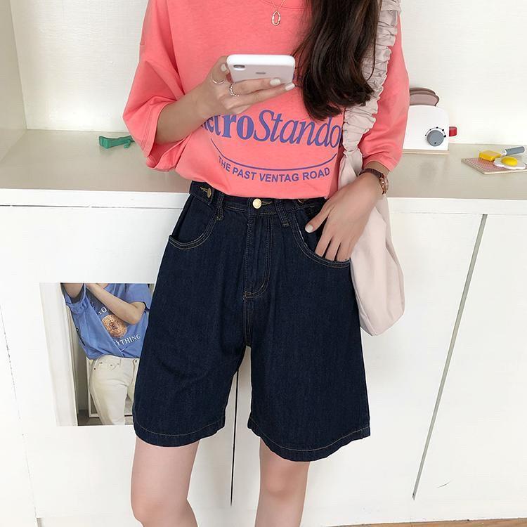 預購中 ⓇⒺⓃⒶ｜S-L韓版五分牛仔直筒褲/深藍/寬鬆/修身/夏季新款/高腰褲/五分褲/牛仔短褲【R21533】-細節圖3