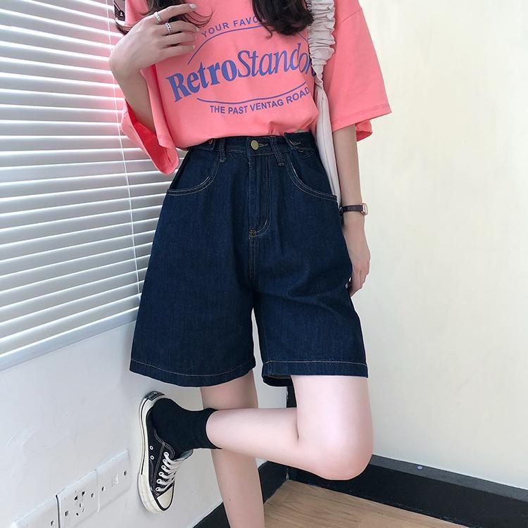 預購中 ⓇⒺⓃⒶ｜S-L韓版五分牛仔直筒褲/深藍/寬鬆/修身/夏季新款/高腰褲/五分褲/牛仔短褲【R21533】-細節圖4