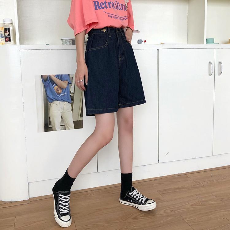 預購中 ⓇⒺⓃⒶ｜S-L韓版五分牛仔直筒褲/深藍/寬鬆/修身/夏季新款/高腰褲/五分褲/牛仔短褲【R21533】-細節圖5