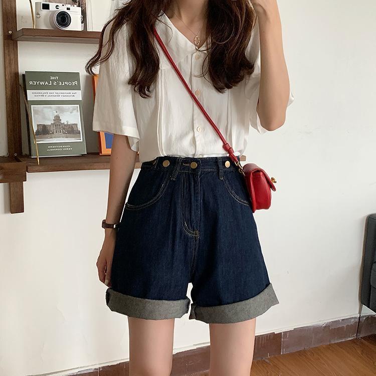 預購中 ⓇⒺⓃⒶ｜S-L韓版五分牛仔直筒褲/深藍/寬鬆/修身/夏季新款/高腰褲/五分褲/牛仔短褲【R21533】-細節圖6