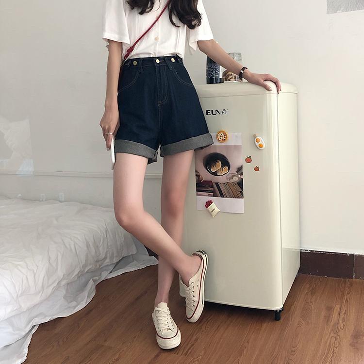 預購中 ⓇⒺⓃⒶ｜S-L韓版五分牛仔直筒褲/深藍/寬鬆/修身/夏季新款/高腰褲/五分褲/牛仔短褲【R21533】-細節圖7