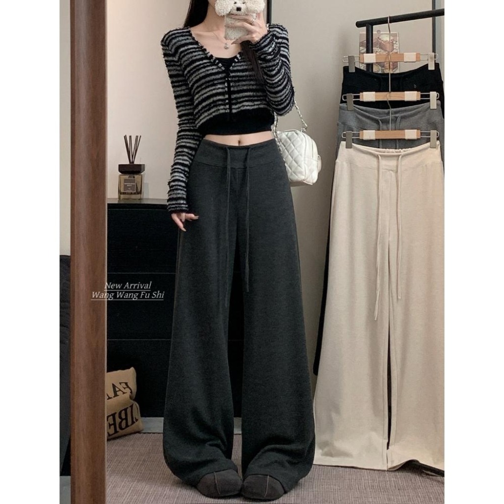 【RENA小舖 台灣現貨每天出】休閒抽繩闊腿褲/寬鬆/鬆緊/長褲/顯瘦/休閒褲/韓系【R22064】-細節圖2