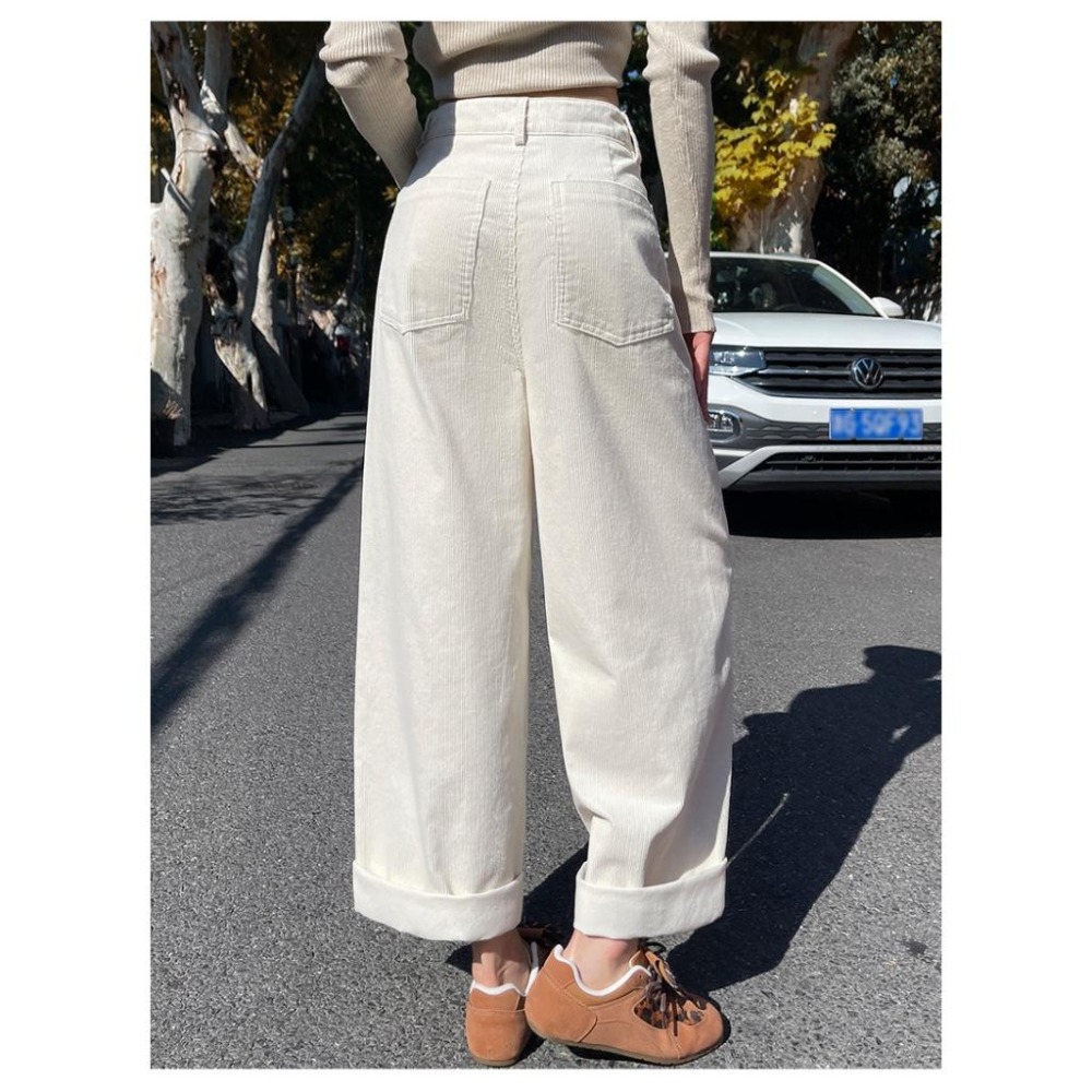 【RENA小舖 台灣現貨每天出】溫暖你的秋冬⛄️｜燈芯絨直筒闊腿褲/小個子/彎刀褲/高腰直筒褲/復古【R22052】-細節圖3