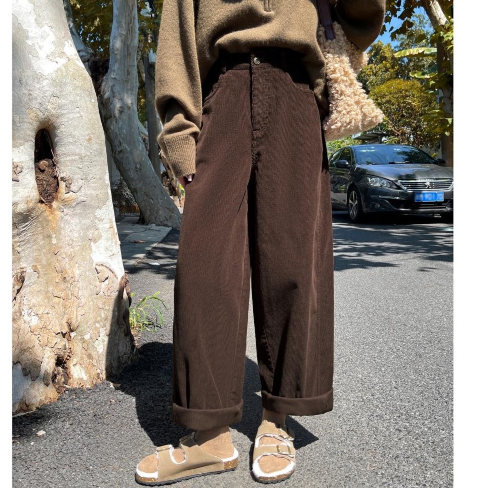 【RENA小舖 台灣現貨每天出】溫暖你的秋冬⛄️｜燈芯絨直筒闊腿褲/小個子/彎刀褲/高腰直筒褲/復古【R22052】-細節圖4