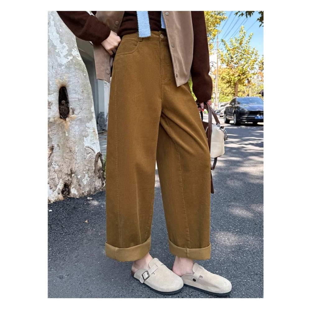 【RENA小舖 台灣現貨每天出】溫暖你的秋冬⛄️｜燈芯絨直筒闊腿褲/小個子/彎刀褲/高腰直筒褲/復古【R22052】-細節圖8