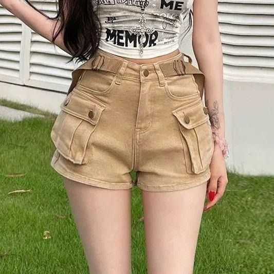 【RENA小舖 台灣現貨每天出】辣妹駕到!超彈設計款工裝牛仔短褲/寬鬆/百搭/時尚/皮帶設計/工裝褲【R22020】-細節圖3