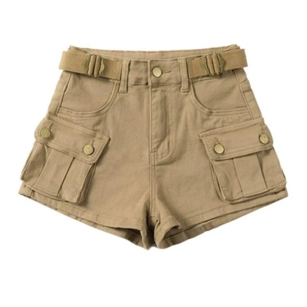 【RENA小舖 台灣現貨每天出】辣妹駕到!超彈設計款工裝牛仔短褲/寬鬆/百搭/時尚/皮帶設計/工裝褲【R22020】-細節圖5