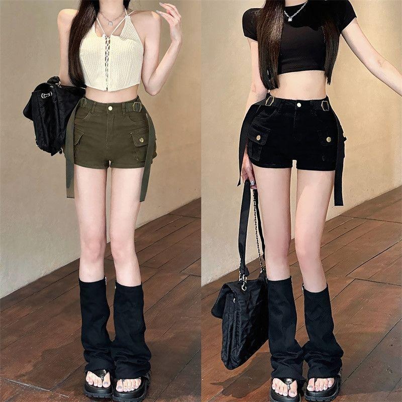 【RENA小舖 台灣現貨每天出】辣妹駕到!超彈設計款工裝牛仔短褲/寬鬆/百搭/時尚/皮帶設計/工裝褲【R22020】-細節圖6