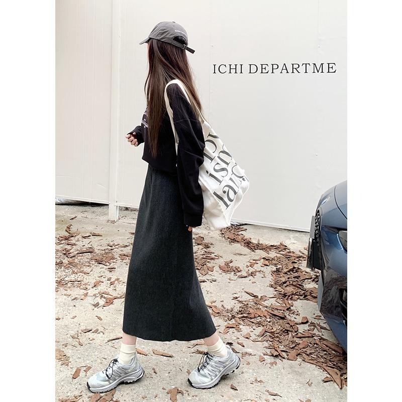 【RENA小舖 台灣現貨每天出】超舒服針織裙 高腰A字裙 A字高腰長裙 長裙 A字長裙 顯瘦 針織長裙【R21644】-細節圖7