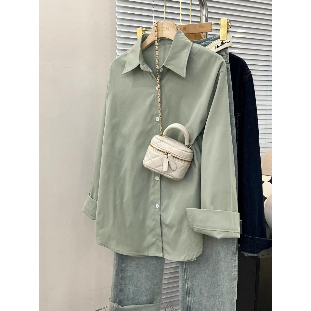 【RENA小舖 台灣現貨每天出】純色顯瘦長袖襯衫/淘寶爆款/春夏/寬鬆/外搭/POLO領/女襯衫【R21908】-細節圖4