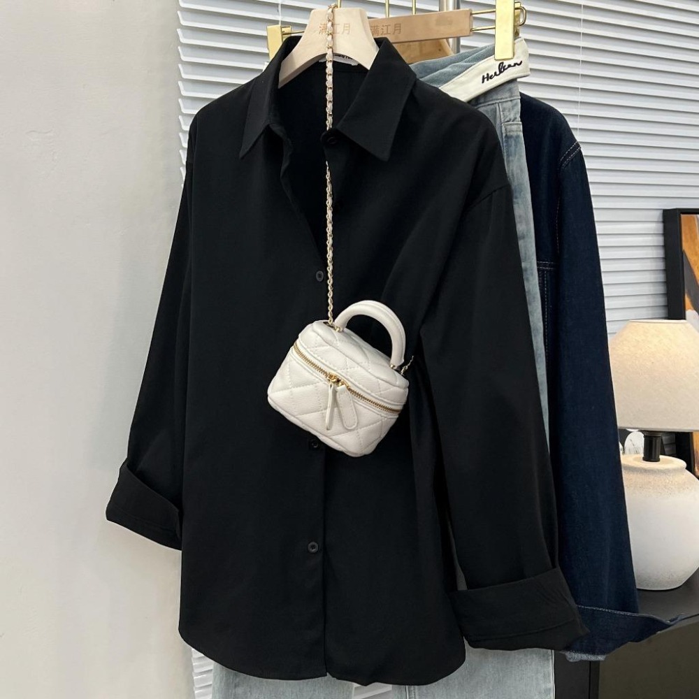 【RENA小舖 台灣現貨每天出】純色顯瘦長袖襯衫/淘寶爆款/春夏/寬鬆/外搭/POLO領/女襯衫【R21908】-細節圖5