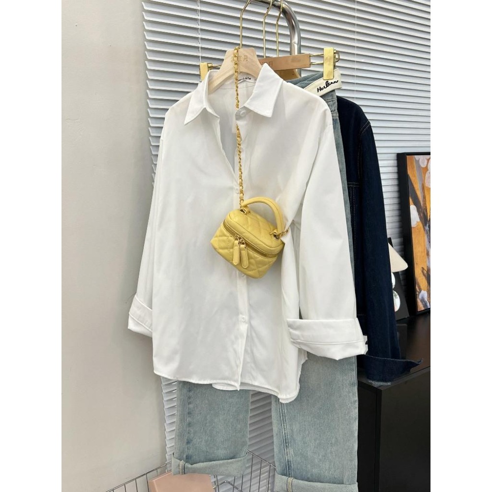 【RENA小舖 台灣現貨每天出】純色顯瘦長袖襯衫/淘寶爆款/春夏/寬鬆/外搭/POLO領/女襯衫【R21908】-細節圖7