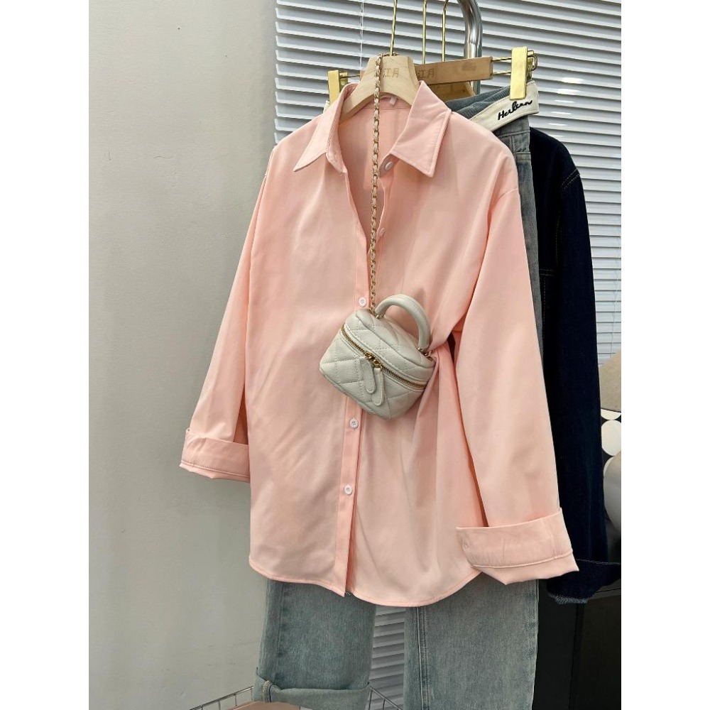 【RENA小舖 台灣現貨每天出】純色顯瘦長袖襯衫/淘寶爆款/春夏/寬鬆/外搭/POLO領/女襯衫【R21908】-細節圖9