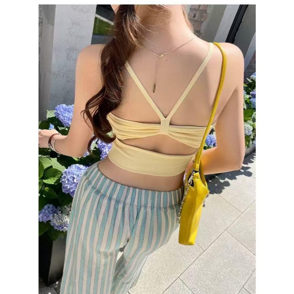 【RENA小舖 台灣現貨每天出】瑜珈內搭/鏤空露背/自帶胸墊/美背吊帶/細肩帶內衣/內衣背心/小可愛【R21948】-細節圖2