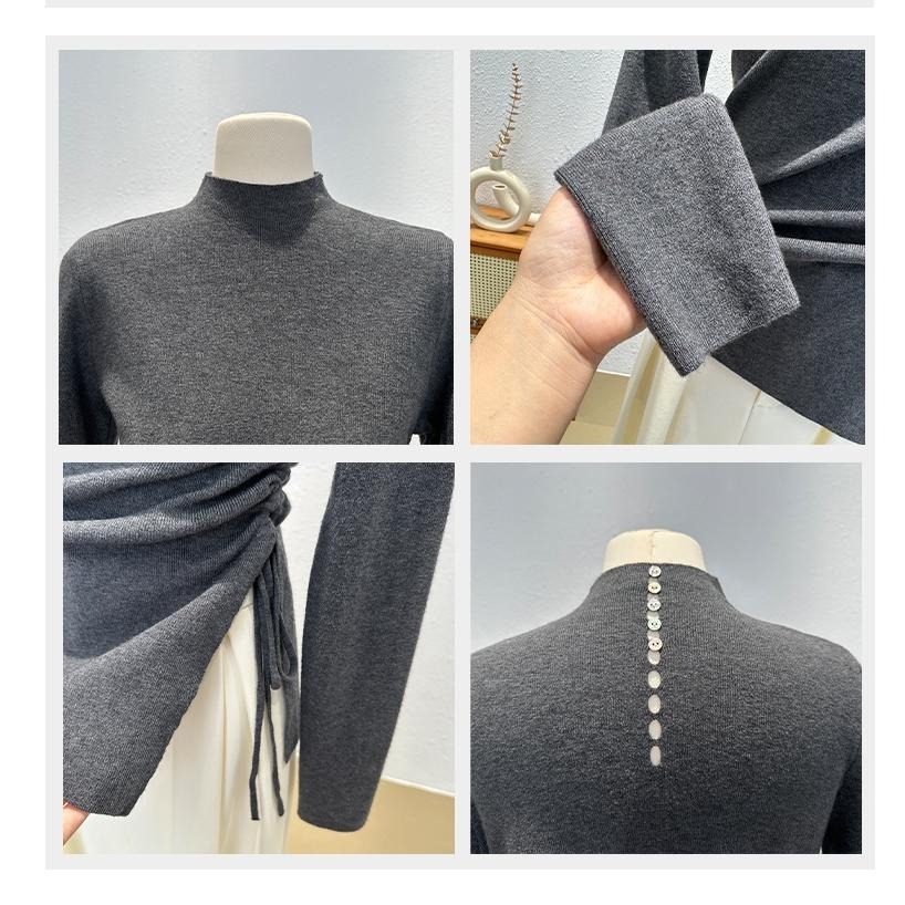 【RENA小舖 台灣現貨每天出】漂亮姊姊!設計感小高領薄長袖/不對稱上衣/顯瘦打底【R22036】-細節圖7