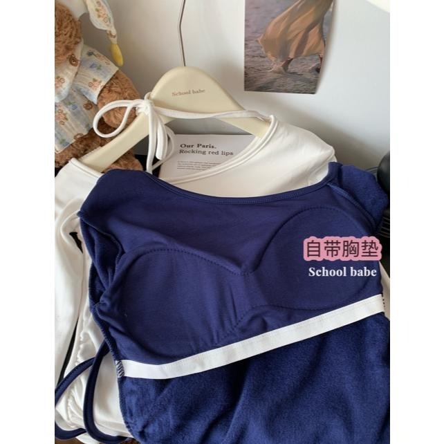 【RENA小舖 台灣現貨每天出】斜肩綁帶自帶胸墊側收腰顯瘦磨毛上衣/設計感上衣/顯瘦修身【R22042】-細節圖8