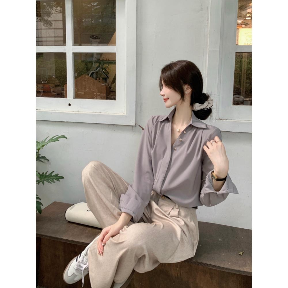 【RENA小舖 台灣現貨每天出】法式慵懶 氣質V領通勤休閒百搭襯衫【R22028】-細節圖6