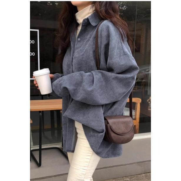 【RENA小舖 台灣現貨每天出】卡士達蛋糕🍰｜燈芯絨外套_現貨韓系/奶油色/襯衫/寬鬆襯衫/襯衣【Q1383】-細節圖3