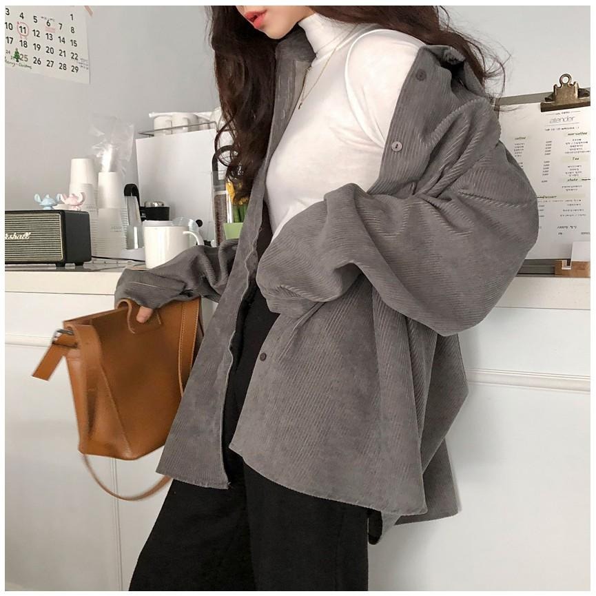 【RENA小舖 台灣現貨每天出】卡士達蛋糕🍰｜燈芯絨外套_現貨韓系/奶油色/襯衫/寬鬆襯衫/襯衣【Q1383】-細節圖4