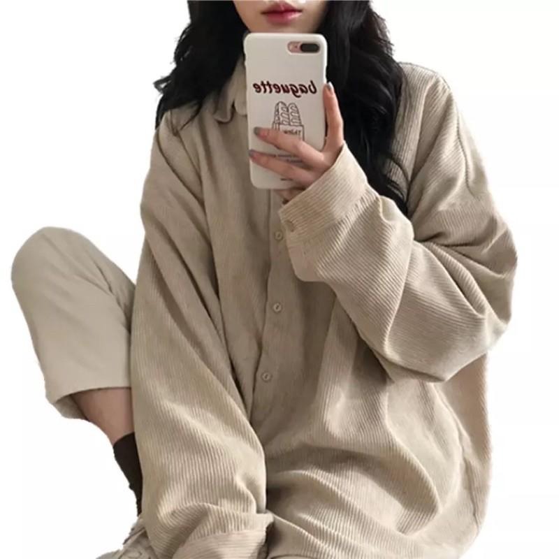 【RENA小舖 台灣現貨每天出】卡士達蛋糕🍰｜燈芯絨外套_現貨韓系/奶油色/襯衫/寬鬆襯衫/襯衣【Q1383】-細節圖5