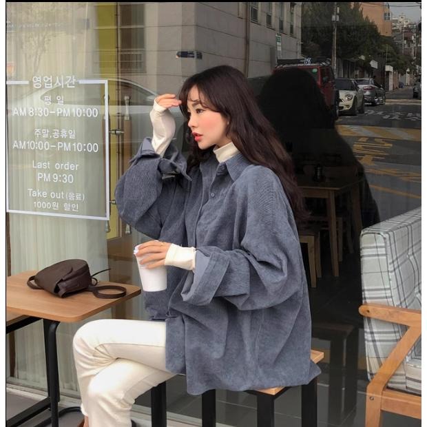 【RENA小舖 台灣現貨每天出】卡士達蛋糕🍰｜燈芯絨外套_現貨韓系/奶油色/襯衫/寬鬆襯衫/襯衣【Q1383】-細節圖6