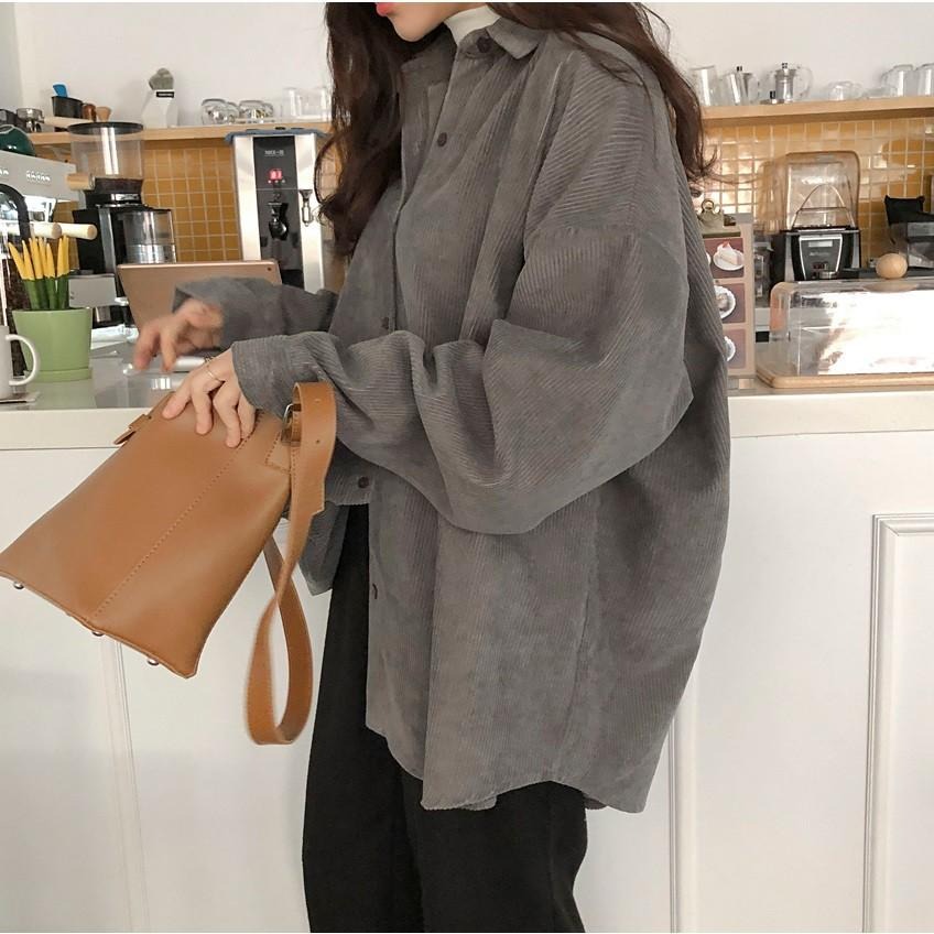 【RENA小舖 台灣現貨每天出】卡士達蛋糕🍰｜燈芯絨外套_現貨韓系/奶油色/襯衫/寬鬆襯衫/襯衣【Q1383】-細節圖8