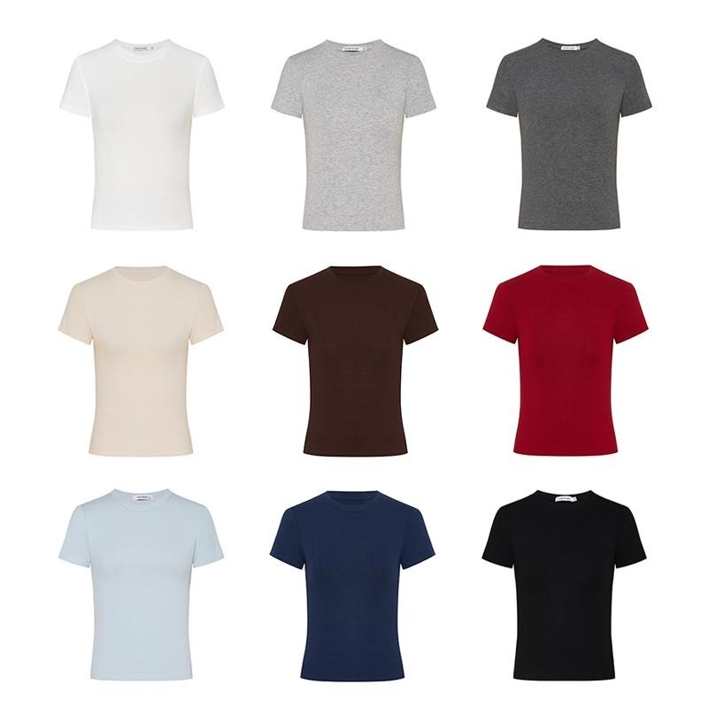 【RENA小舖 台灣現貨每天出】精梳棉上衣/短袖上衣/彈性貼身/包色必備/圓領素色短袖/多色短袖/學生【R21941】-細節圖4