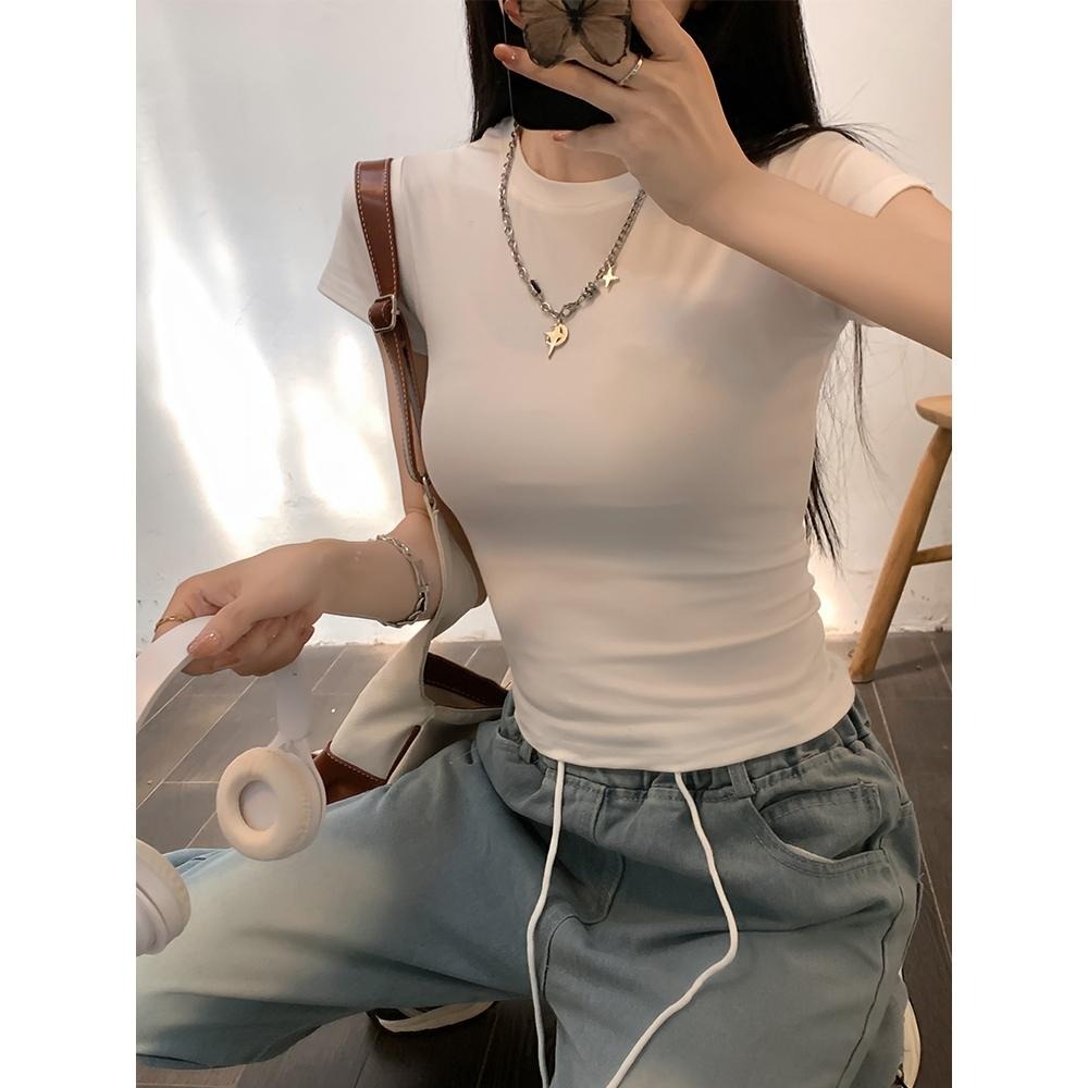 【RENA小舖 台灣現貨每天出】精梳棉上衣/短袖上衣/彈性貼身/包色必備/圓領素色短袖/多色短袖/學生【R21941】-細節圖5