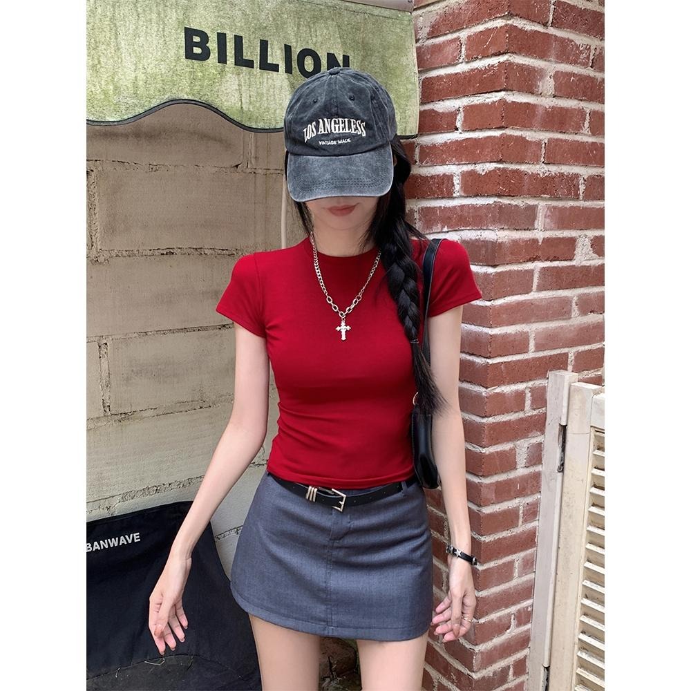 【RENA小舖 台灣現貨每天出】精梳棉上衣/短袖上衣/彈性貼身/包色必備/圓領素色短袖/多色短袖/學生【R21941】-細節圖6