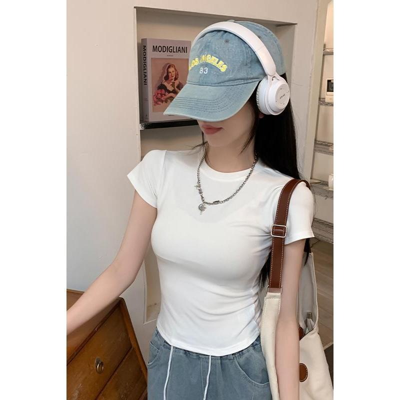 【RENA小舖 台灣現貨每天出】精梳棉上衣/短袖上衣/彈性貼身/包色必備/圓領素色短袖/多色短袖/學生【R21941】-細節圖7