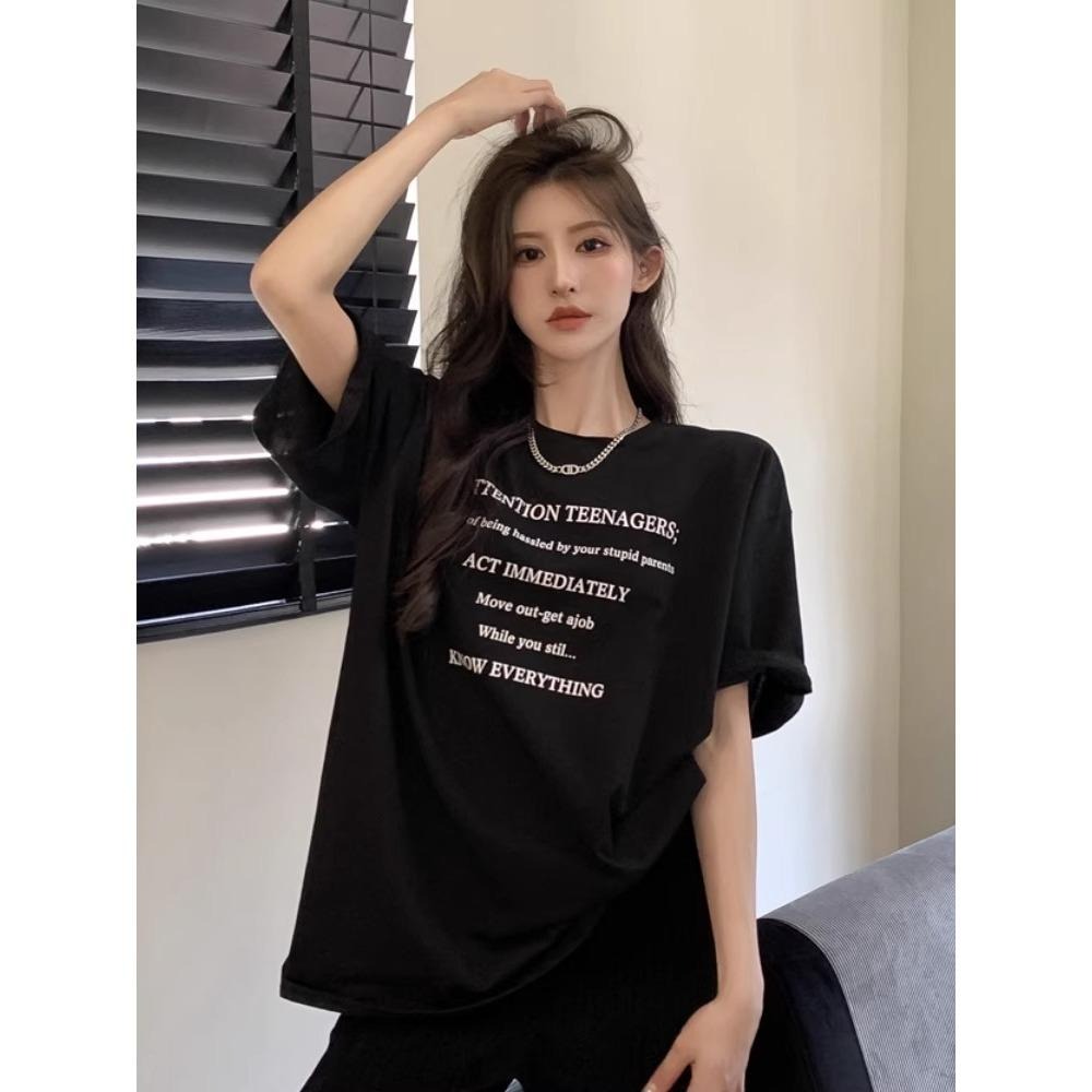 【RENA小舖 台灣現貨每天出】港風短袖/oversize/寬鬆短袖/字母印花/休閒/學生/短袖上衣【R22015】-細節圖2