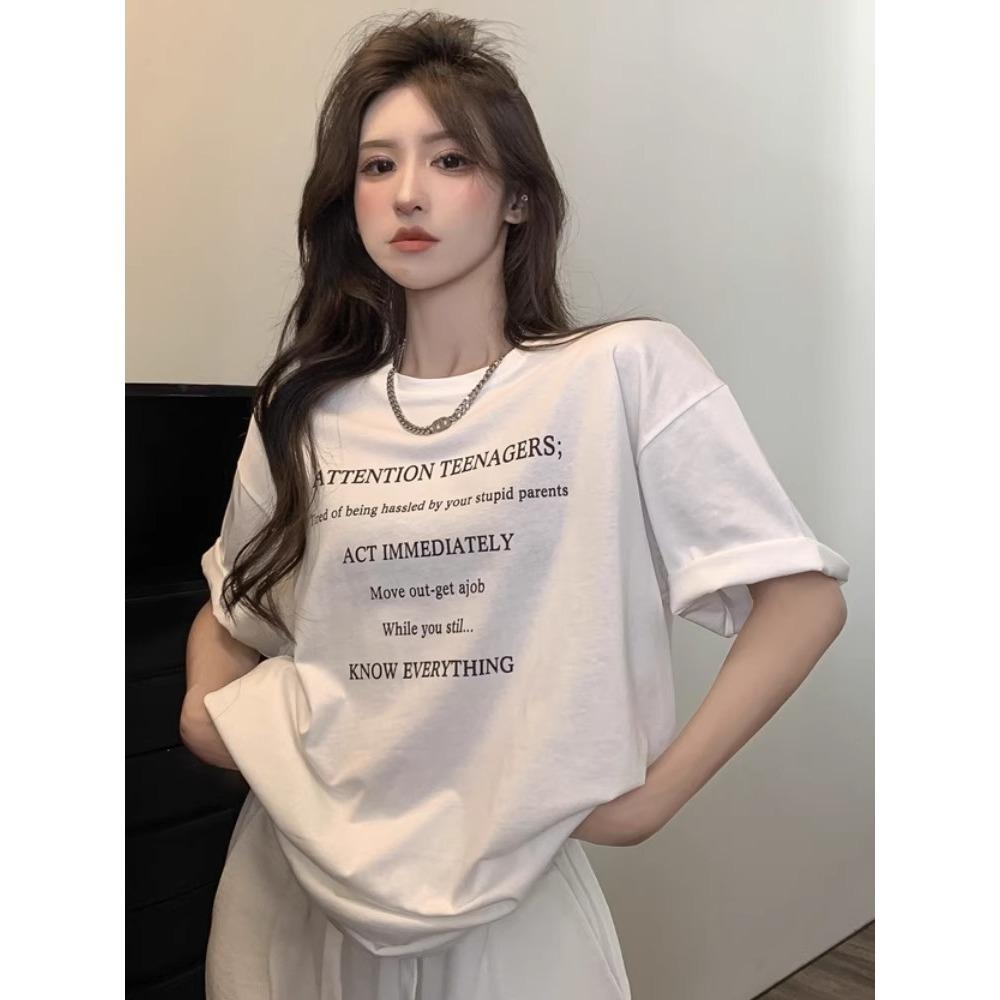 【RENA小舖 台灣現貨每天出】港風短袖/oversize/寬鬆短袖/字母印花/休閒/學生/短袖上衣【R22015】-細節圖3