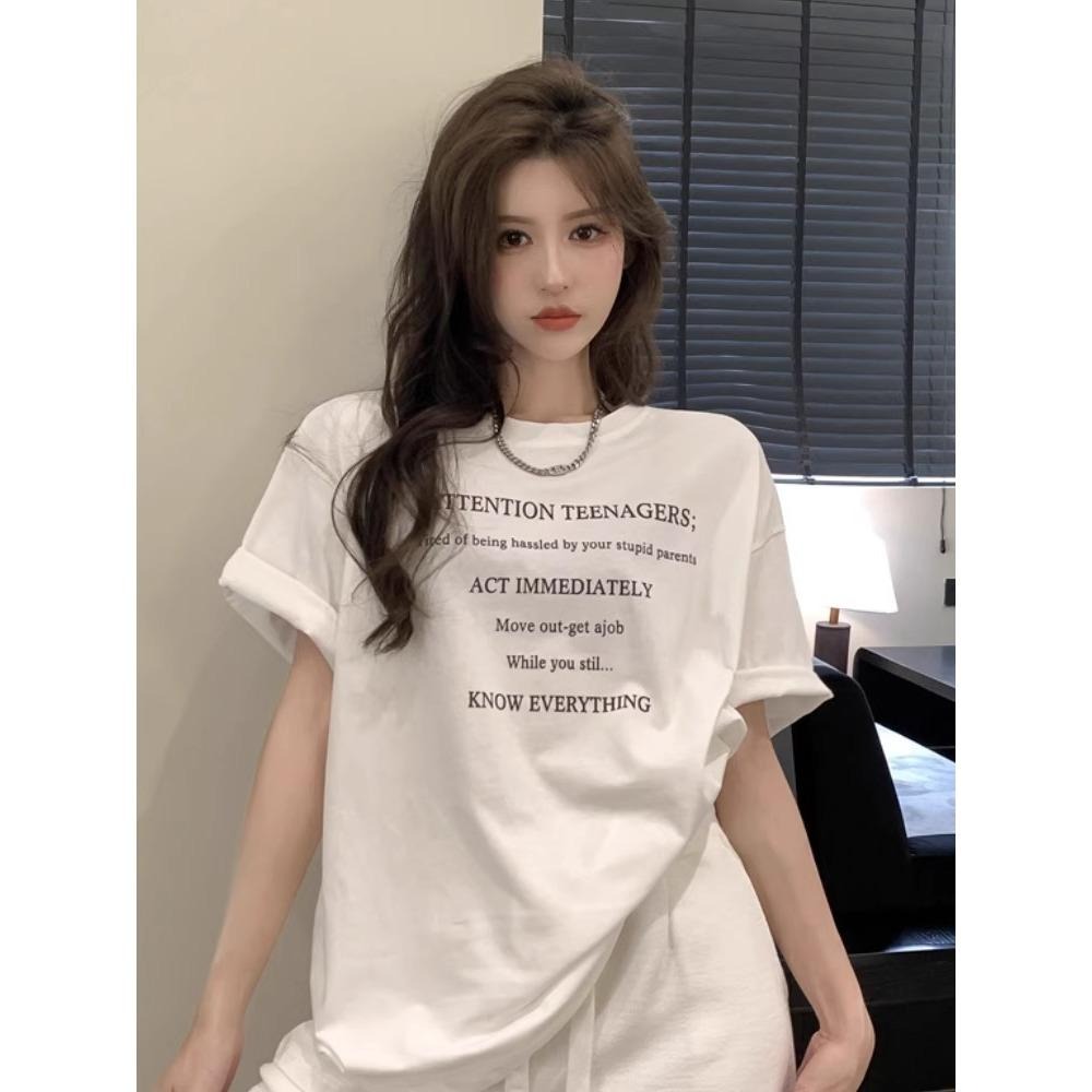 【RENA小舖 台灣現貨每天出】港風短袖/oversize/寬鬆短袖/字母印花/休閒/學生/短袖上衣【R22015】-細節圖5