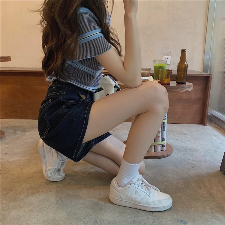 【RENA小舖 台灣現貨每天出】韓妹工裝💜｜明線設計牛仔短褲_顯瘦/高腰/百搭/短褲/牛仔褲【R18249】-細節圖7