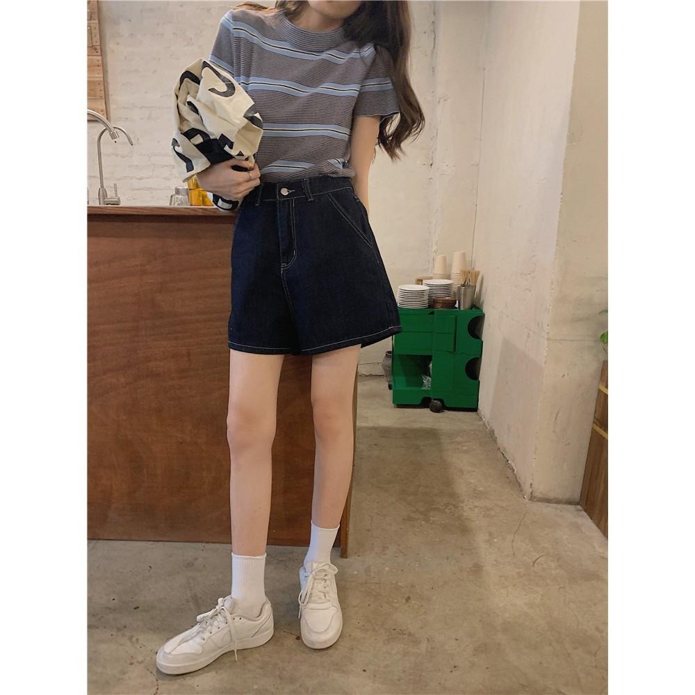 【RENA小舖 台灣現貨每天出】韓妹工裝💜｜明線設計牛仔短褲_顯瘦/高腰/百搭/短褲/牛仔褲【R18249】-細節圖9