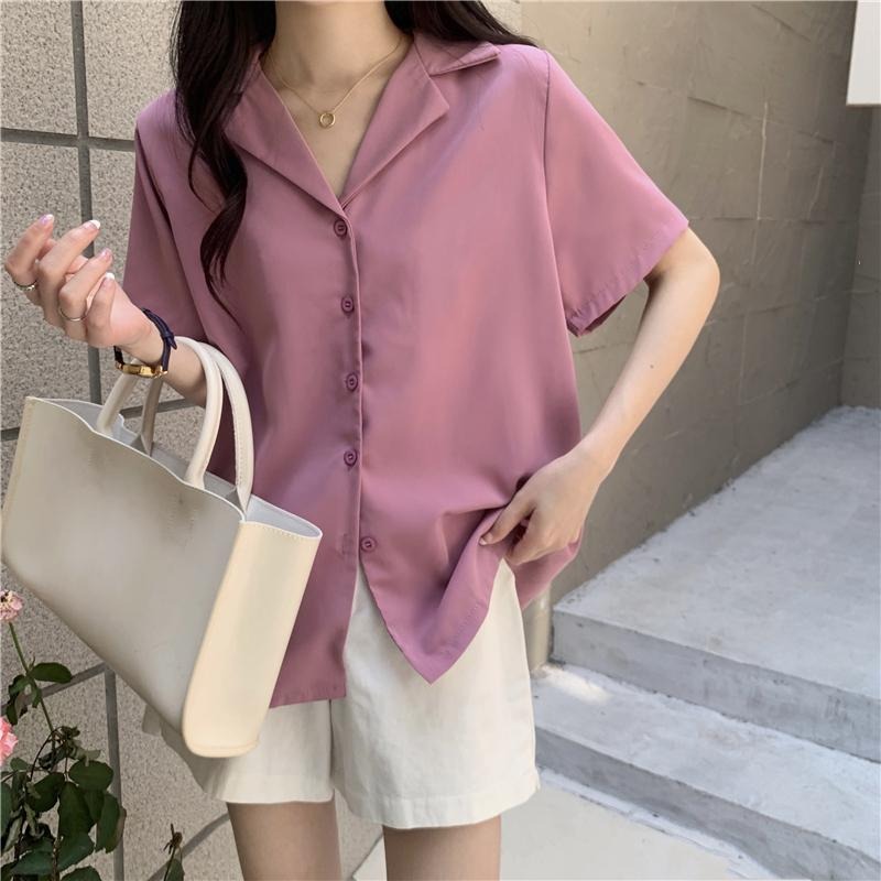 【RENA小舖 台灣現貨每天出】韓版短袖襯衫/氣質襯衫/純色短袖襯衫/翻領襯衫/夏季襯衫/正裝/氣質【R21995】-細節圖4