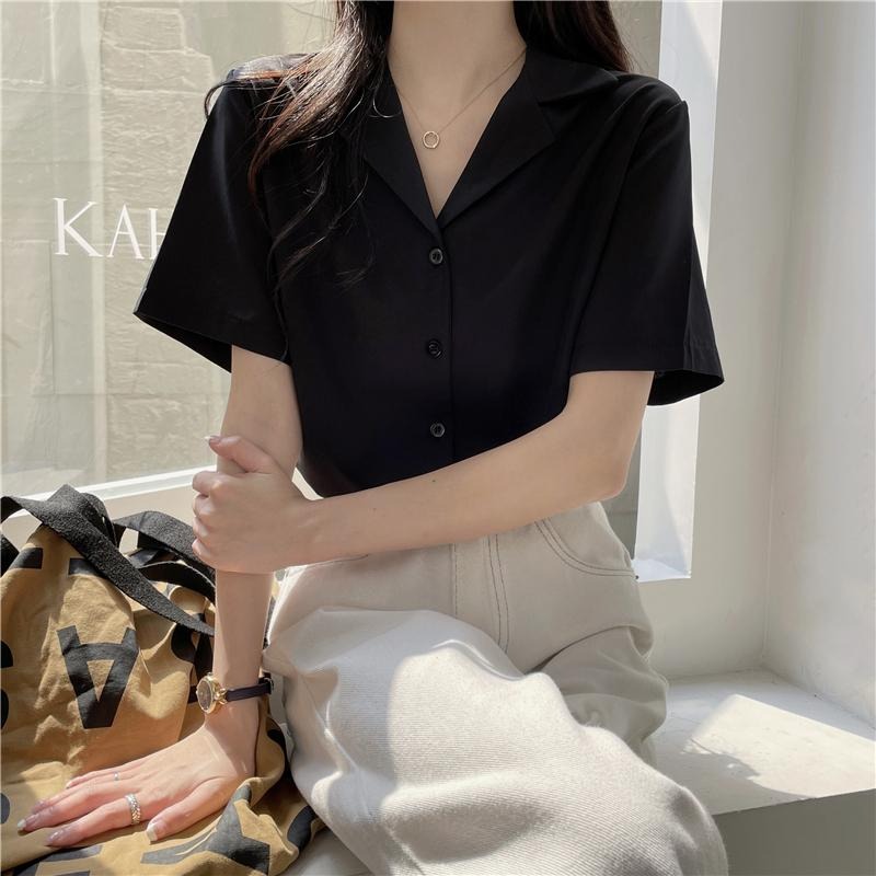 【RENA小舖 台灣現貨每天出】韓版短袖襯衫/氣質襯衫/純色短袖襯衫/翻領襯衫/夏季襯衫/正裝/氣質【R21995】-細節圖6