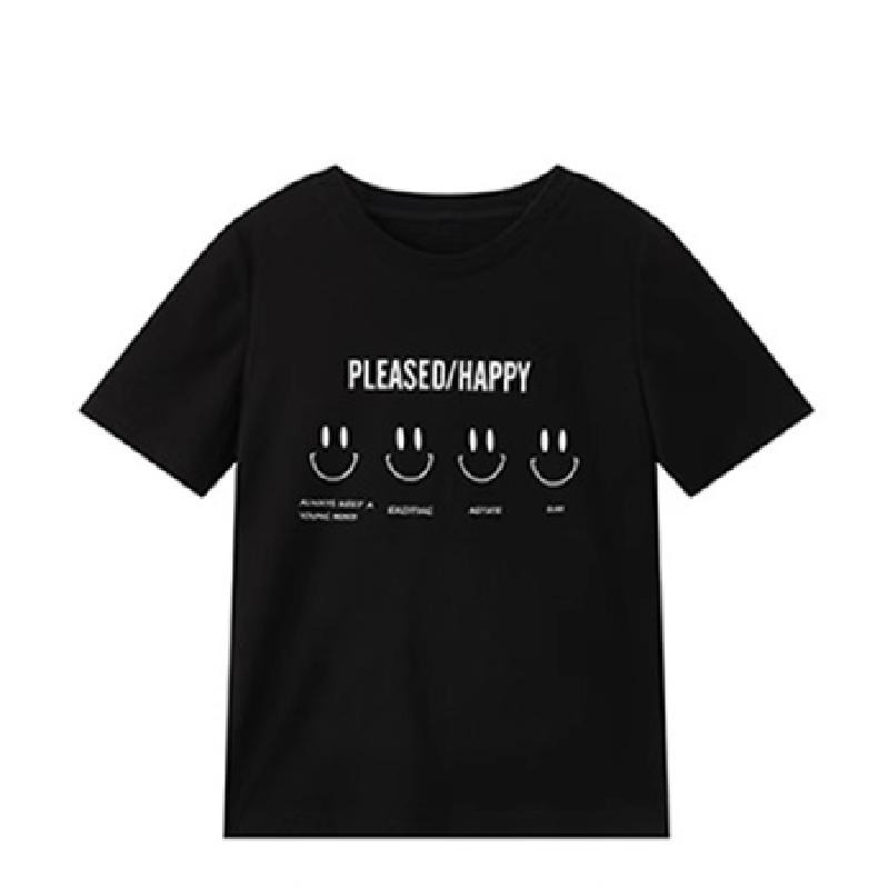 【RENA小舖 台灣現貨每天出】簡約純棉短袖/短袖上衣/純棉上衣/黑色短袖/笑臉印花/學生短袖【R21974】-細節圖5