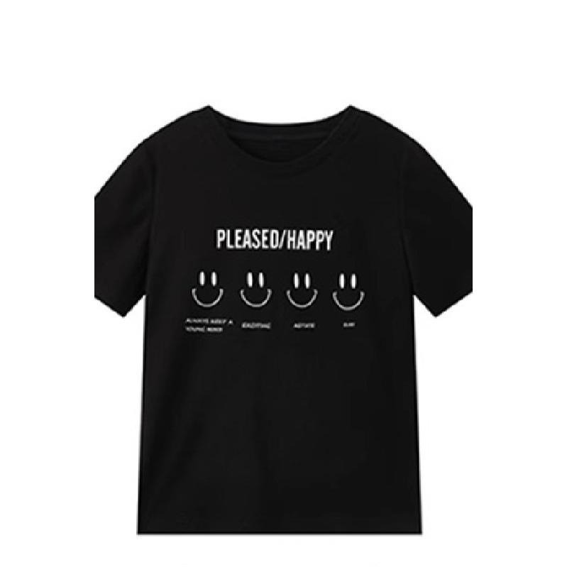 【RENA小舖 台灣現貨每天出】簡約純棉短袖/短袖上衣/純棉上衣/黑色短袖/笑臉印花/學生短袖【R21974】-細節圖6