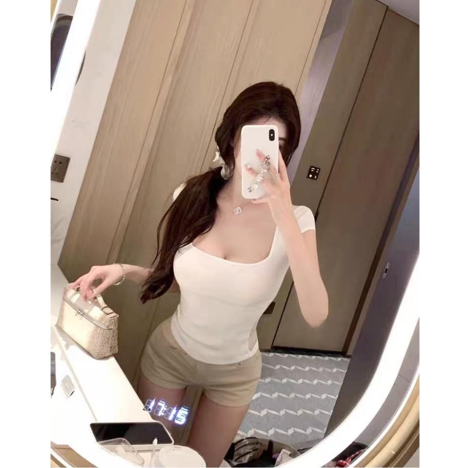 【RENA小舖 台灣現貨每天出】鏤空蕾絲純棉上衣/性感美背短袖上衣/修身顯瘦純棉上衣/自帶胸墊上衣【R21989】-細節圖5